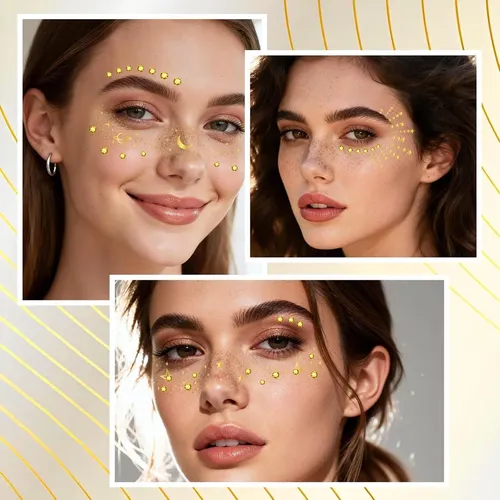 Set De Tatuajes Faciales Glitter Con Lunares Y Cristales