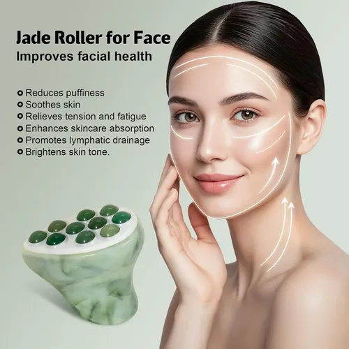 Rodillo Facial De Jade Acmebeauty Con 10 Piedras Naturales