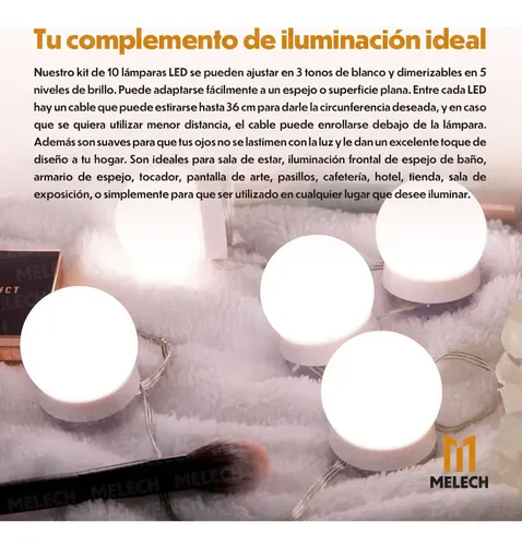 Kit 10 Luces Led Para Espejo Hollywood Maquillaje Makeup C