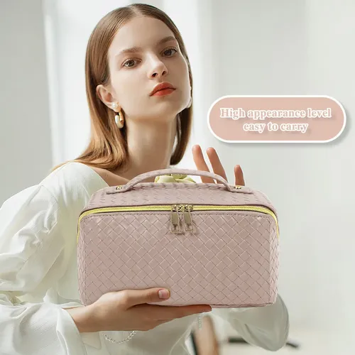 Bolsa Pu Trenzada Impermeable Multifunción Cosméticos Aseo
