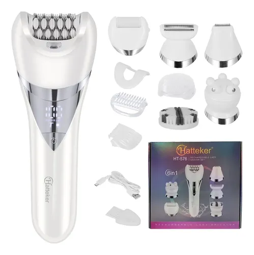 Depiladora Eléctrica Recargable Hatteker 6 En 1 White