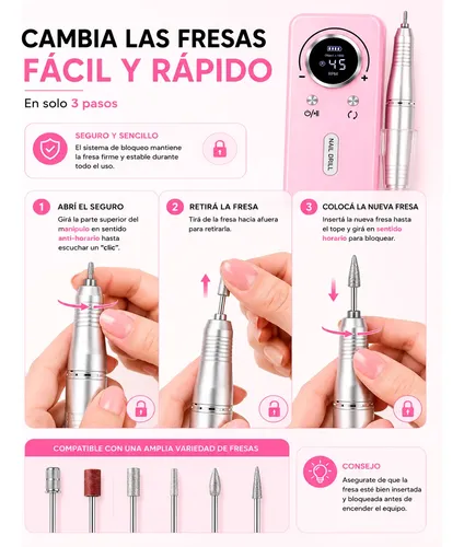 Torno Pulidor Uñas Profesional 45000 Rpm Portátil Manicura