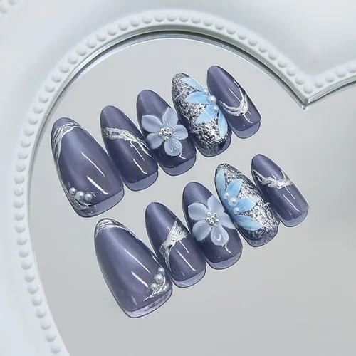 Uñas Postizas Acrílicas Almendra 30u Con Diseño De