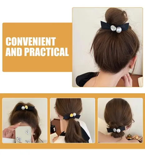 4 Pcs De Coleteros Elásticos Con Lazo Y Perlas Decorativas
