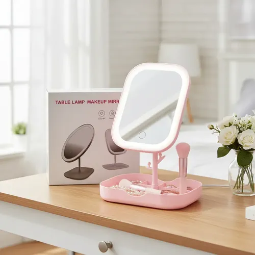 Espejo De Escritorio Con Luz Led 3 Tonos Recargable Joyero