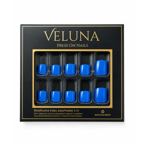 Uñas Press On Para Pies Kit Completo Reutilizable Veluna – Azul