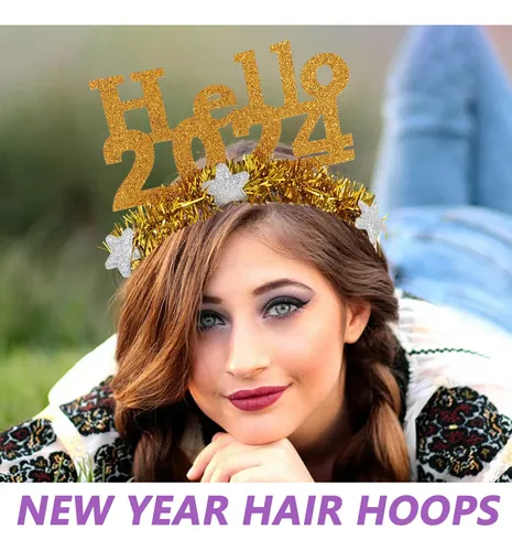 Golden 2024 New Year Party Hairband Festive Star Headband