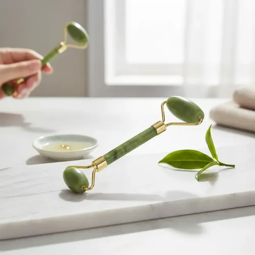 Masajeador Doble Rodillos Piedra Jade Facial Corporal