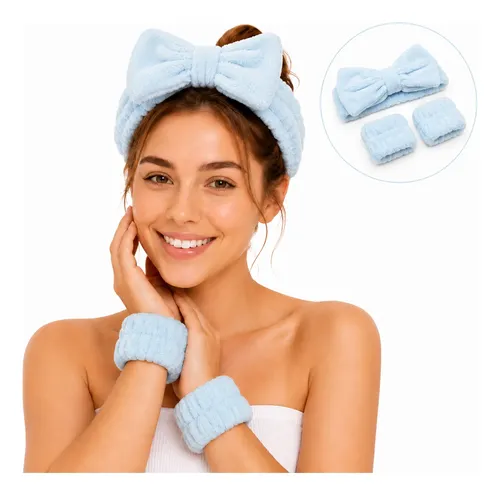 H  Facial Y Muñequeras Skin Care Cabello 3 Pz Azul Claro Azul Claro