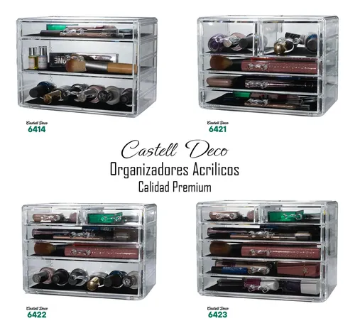 Organizador Maquillaje Acrilico Cajón Caja Porta Cosméticos Castell Deco Calidad Premium Cosmético Joyería Esmaltes Elegante Moderno Beauty