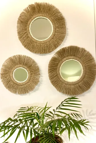 Set De 3 Espejos Decorativos Estilo Boho Con Marco De Yute
