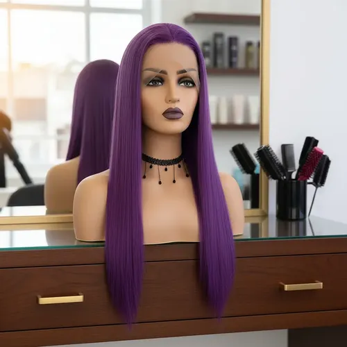 Peluca Lace Front Adiolacba Premium Símil Natural 70 Cm Tamaño De La Base Regulable Tono Violeta Intenso