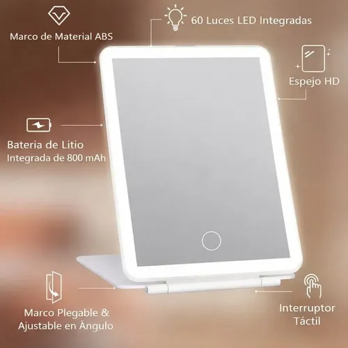 Espejo Recargable Pantalla Táctil Luz Led Usb Maquillaje