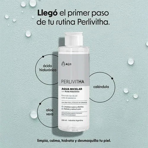 Agua Micelar Facial Perlivitha Limpieza Hidratante 200ml