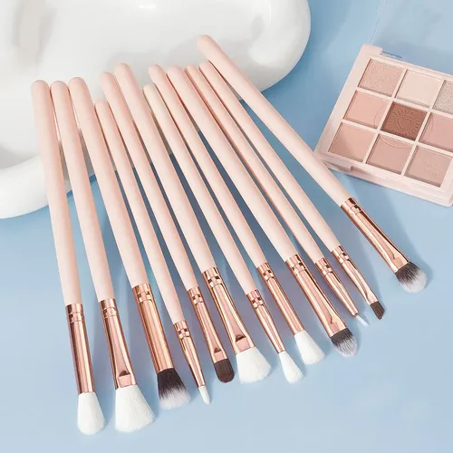 Set De 12 Pinceles For Sombra De Ojos En Rosa