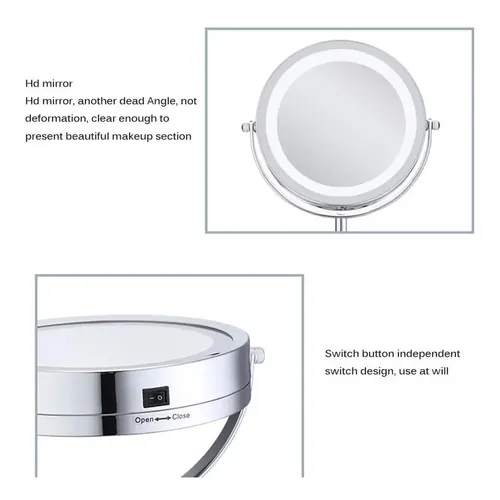 Espejo Maquillaje De Pie Luz Led 1x 5x A Pila Usb
