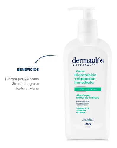 Crema Dermaglos Corporal Hidratacion Inmediata X 300 Ml