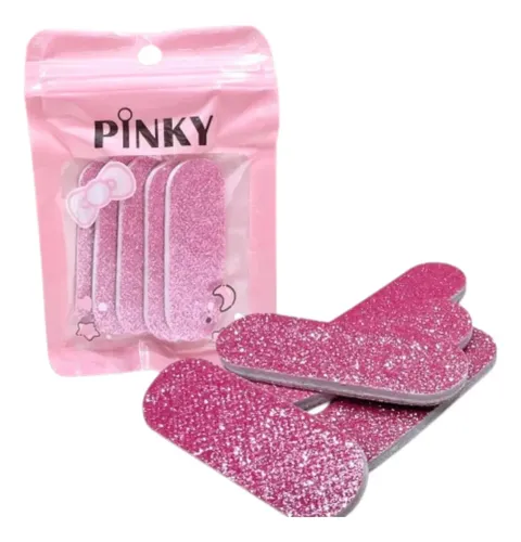 Set X10 Limas Recta Glitter Rosa Para Uñas Press On