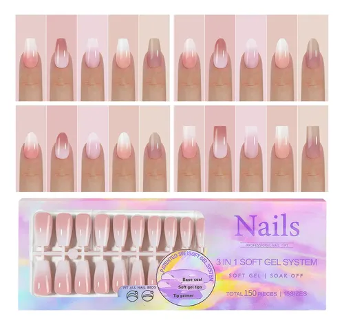 Capa Base Preaplicada Con 5 Puntas De Uñas Suaves De Colores