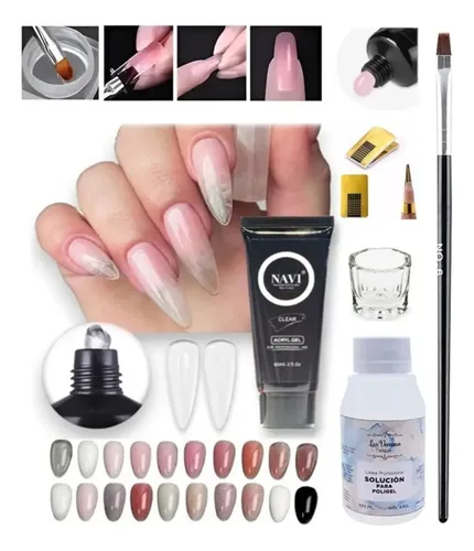 Kit X5 Polygel Solucion Pincel Moldes Dappen Esculpidas Uñas