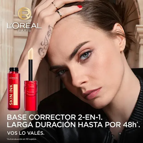 L’Oréal Paris Infallible Skin Ink Base de Maquillaje y Corrector 2 en 1, Acabado Mate, Larga Duración Hasta por 48h, Resistente a Transferencias, Tono 100