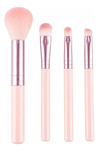 Kit 4 Pinceles Para Maquillaje Sombras Profesional Rosa