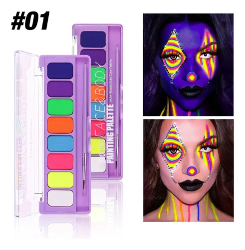 Set 3 Paletas 8 Colores Fluorescente Cuerpo Rostro Halloween