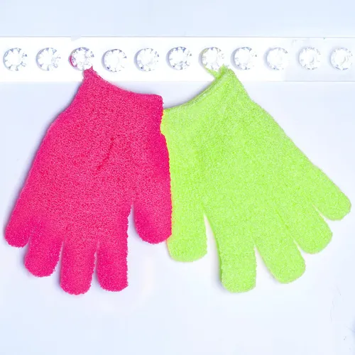Guantes Exfoliantes De Baño Doble Cara 4 Pares Rosa Y Verde