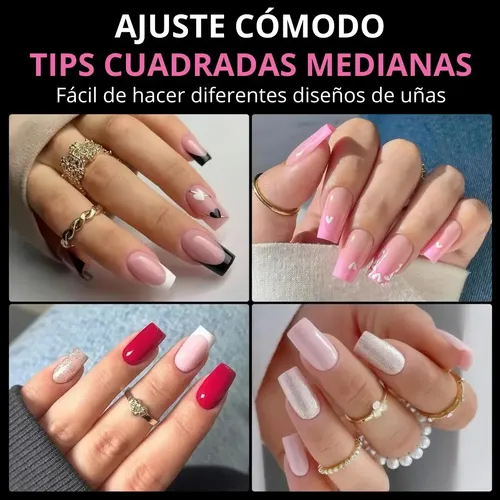 Tips De Uñas Acrílicas Profesionales Alta Calidad X120u Color Transparente Cuadradas Medianas