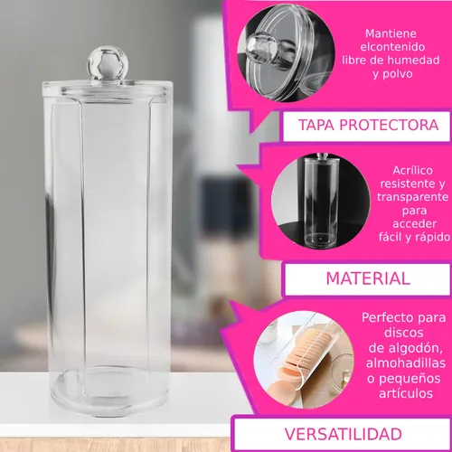 Porta Discos De Algodón Acrílico Compacto Para Cosméticos