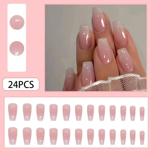 Uñas Postizas Press On 24pcs Ombré Rosa Coffin 5.28 X