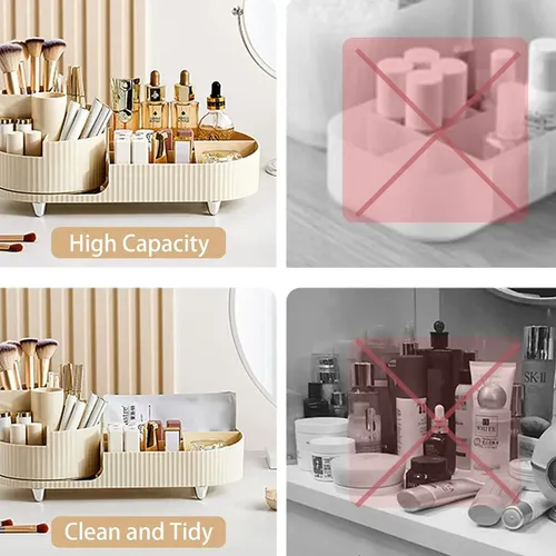 Organizador De Maquillaje Cosméticos Giratorio Blanco/ Negro