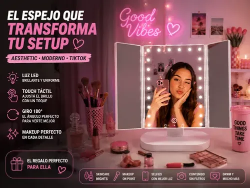 Espejo Led Makeup Tiktok Táctil 180° Luz Pro Blanco