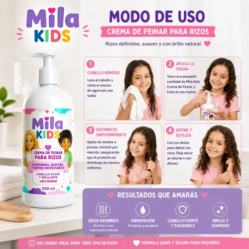 Crema Para Peinar Rizos Kids Desenreda, Define Y Suaviza