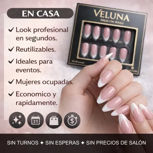 Uñas Press On Veluna Soft Gel Almendras Cortas 30u