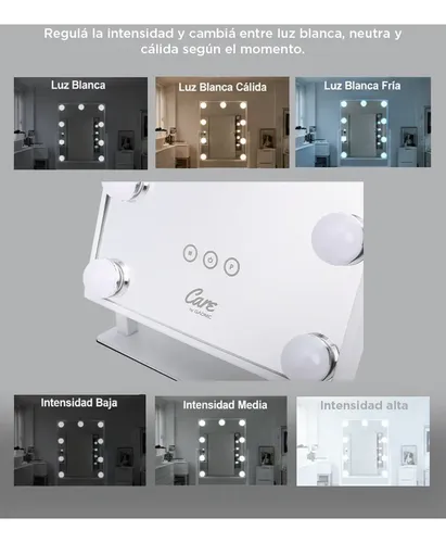 Espejo Maquillaje Skincare Gadnic Luces Led 3 Modos Táctil