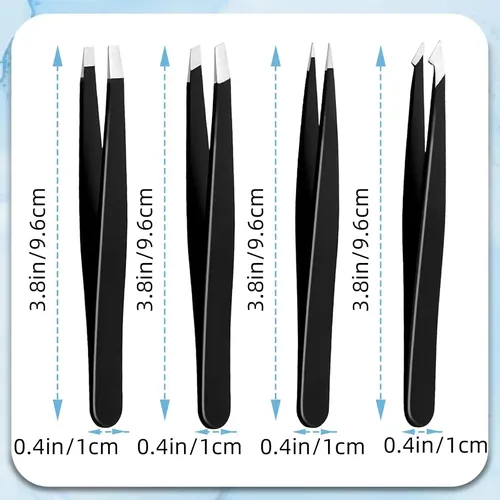 Set 4 Pinzas Profesionales Cejas Y Vello Facial Negro