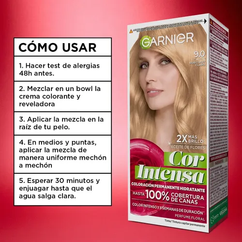 Kit Tintura Permanente Cor Intensa Tono 9.0 Rubio Muy Claro Garnier