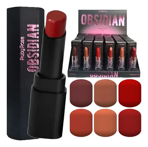 Labial Batom Lipstick Cream Satin Obsidian Ruby Rose Color Ocs06