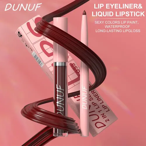 Set Labial 2 En 1 Delineador Y Brillo Mate Dunuf