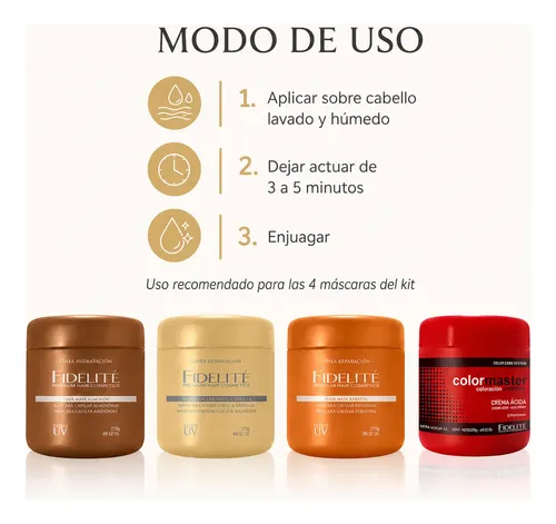 Kit 4 Máscaras Fidelité Coco Keratina Almendra Ácida X270