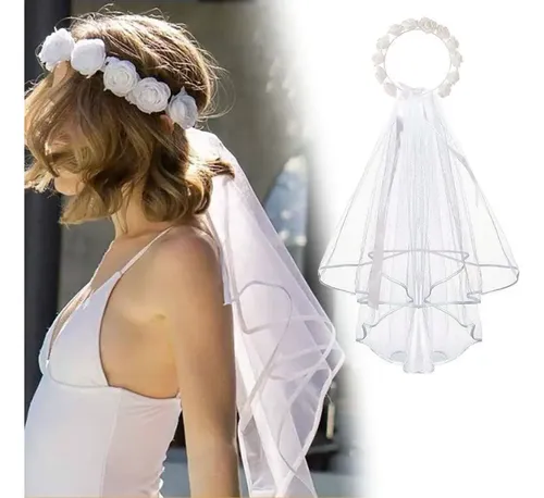 Diadema De Novia Floral Con Velo, Sombreros De Novia