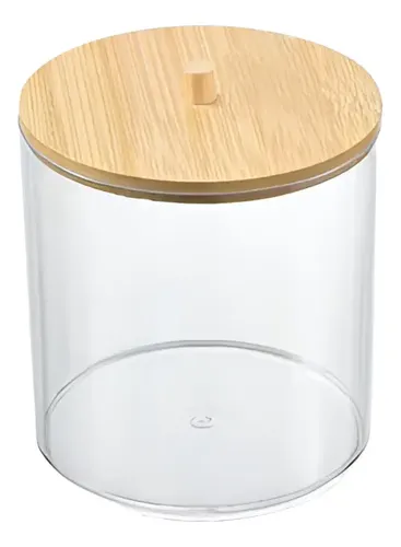 Organizador Con Tapa Vgo Contenedor Hisopos Acrílico Y Bambu