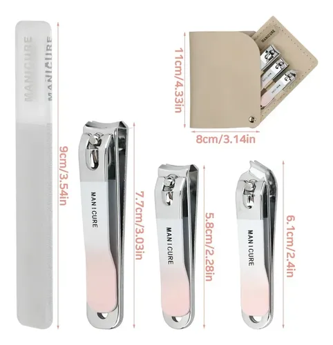 Set Manicura 4 Piezas De Acero Carbon Con Estuche
