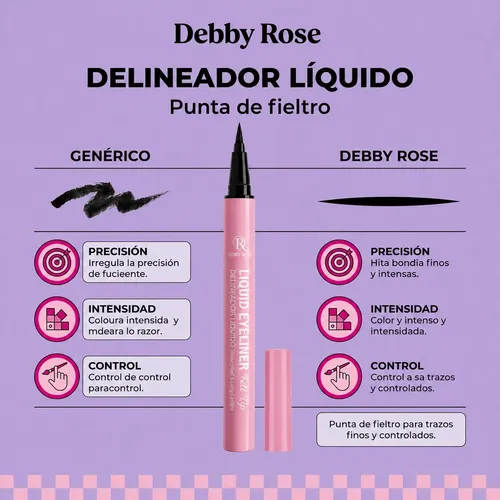 Debby Rose Liquid Eyeliner Impermeable Delineador Felt Tip