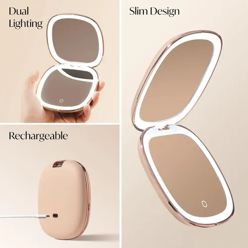 Espejo De Maquillaje Fancii Mila 2 Con Luz Led Compacto Crema