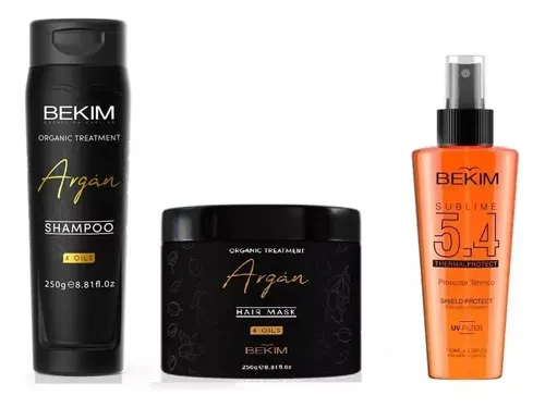 Kit Bekim Argan 4 Oils Shampoo + Mascara + Protector Térmico