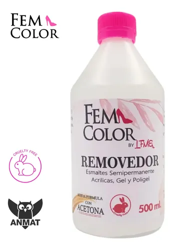 Removedor C/ Acetona Esmalte Uv Acrilico Gel Femcolor 500 Ml