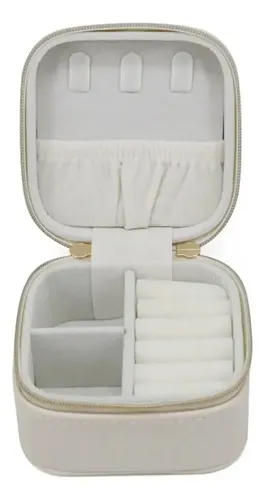 Organizador De Accesorios Mujer Cofre Porta Biuji Eco Cuero Color Beige
