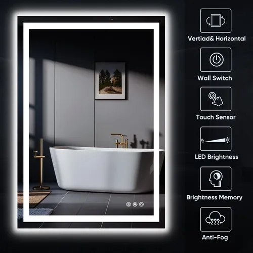 Espejo Led Para Baño Homsion 60×90 Cm Con Luz Frontal Y Tras